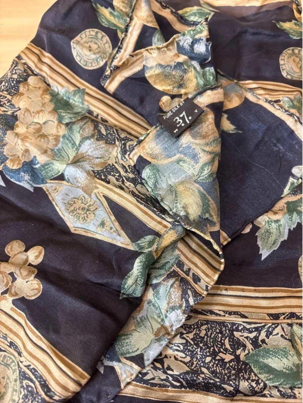 37 West 100% Silk Scarf – Vintage Botanical Medallion Print Y2K